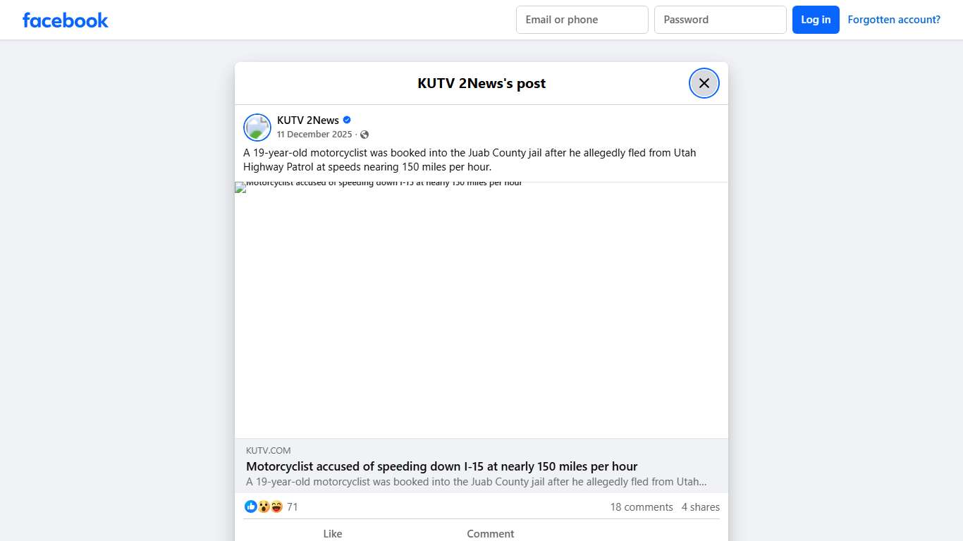 KUTV 2News - A 19-year-old motorcyclist was booked into... Facebook
