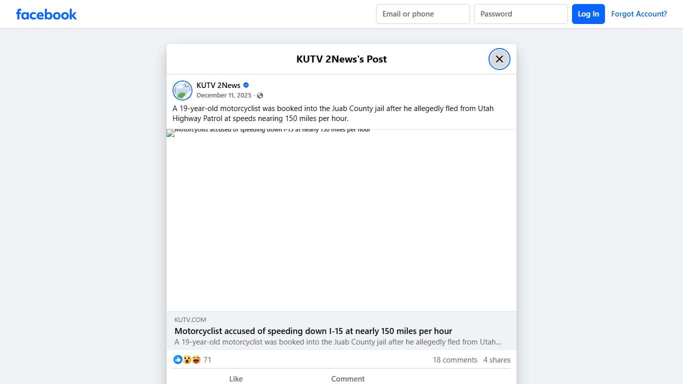 KUTV 2News - A 19-year-old motorcyclist was booked into... Facebook